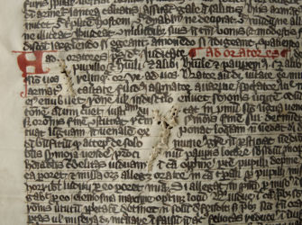 <a href='http://www.ra.ee/pargamendid/index.php/et/parchment/view?id=16980&_xr=eNoti0kOQFAQRO%252FSB%252Fg0gpSVvaULdL42JOZhJe7Ox%252Bq9ekkJGGcHPxNEn2zgGDTLattBx93b1Ck9PQGtWtupUrc4BJVFboLQN2zskL4RtPxkxxTUy9gc0ryfAKQ7Zdd1A06fIus%253D' target='_blank'>Ürik TLA.230.1.cm8</a>, 14.saj. </ br>
Joonimine.
Käsikirja tekstiridade korraldamine joonimise abil.
Lehe joonimisel ja teksti kirjutamisel võeti arvesse pärgamendi venitusauke ja eelnevalt tehtud parandusi.