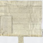 Ürik AM.115.1.227</br>
Köitmata pärgament torkeaukudega.
Sirutatud suuremõõduline pärgamentdokument torkeauguga, mis on kokkuseotud paberile vormistatud lisadokumendiga. Köitmata pärgamendile on iseloomulikud dokumendi kokkuvoltimise murdejooned, paberist lisadokumendi ja pitseri kinnitused pärgamendi kaksikmurdele.