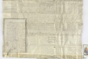 Ürik AM.115.1.227</br>
Köitmata pärgament torkeaukudega.
Sirutatud suuremõõduline pärgamentdokument torkeauguga, mis on kokkuseotud paberile vormistatud lisadokumendiga. Köitmata pärgamendile on iseloomulikud dokumendi kokkuvoltimise murdejooned, paberist lisadokumendi ja pitseri kinnitused pärgamendi kaksikmurdele.