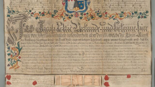 Ill. 3. Freysingi riigikrahv ja Vana Preisingi vabahärra Johann Maximilian Franz Xaver`i ülemkokk Jacob Peltie väljastatud kokakunsti sellitunnistus Joseph Süss‘ile, 1770, AM.115.2.32.</ br>
Chef's certificate for Joseph Süss issued by Jacob Peltie, head chef of Johann Maximilian Franz Xaver, Count of Freysing and Free Lord of Old Prussia, 1770,