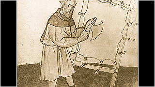 Ill. 4a. Naha kuivatamine ja töötlemine venitusraamil keskajal, http://www.dedas.com/parchment/uk/parchment.htmls. </ br>
Ill. 4 years. Drying and processing of leather on a stretching frame in the Middle Ages