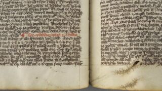 <a href='http://www.ra.ee/pargamendid/index.php/et/parchment/view?id=16980&_xr=eNoti0kOQFAQRO%252FSB%252Fg0gpSVvaULdL42JOZhJe7Ox%252Bq9ekkJGGcHPxNEn2zgGDTLattBx93b1Ck9PQGtWtupUrc4BJVFboLQN2zskL4RtPxkxxTUy9gc0ryfAKQ7Zdd1A06fIus%253D' target='_blank' rel="noopener noreferrer">Ürik TLA.230.1.cm8</a>, 14. saj.</br>
Auk.
Augud võivad tekkida pärgamendi valmistamise kõigis etappides. enamikel juhtudel nõeluti need augud koheselt kinni. Pärgamendi edasise venitamise käigus võisid parandused sageli lahti rebeneda.