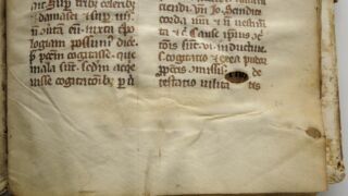 <a href='http://www.ra.ee/pargamendid/index.php/et/parchment/view?id=14994&_xr=eNoti0kOQFAQRO%252FSB%252Fg0gpSVvaULdL42JOZhJe7Ox%252Bq9ekkJGGcHPxNEn2zgGDTLattBx93b1Ck9PQGtWtupUrc4BJVFboLQN2zsEL0RtPxkxxTUy9gc0ryfAKQ7Zdd1A03rIuc%253D' target='_blank' rel="noopener">Ürik TLA.230.1.cm4</a>, 13. saj. </br>
Sakilise tera jäljed.
Sakilise servaga kraabitsale iseloomulikud töötlemisjäljed all servas ja armkoe piirkonnas.</ br>
Traces of a serrated blade.
Processing marks characteristic of a serrated edge scraper on the bottom edge and in the scar tissue area.