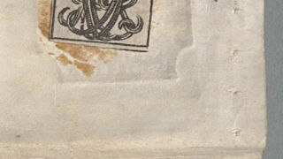 Plekk.
Käsitsemisel tekkinud plekk. Sõrmejälje kujuline plekk pärgamendil.</ br>
Stain.
Stain caused by handling. Fingerprint-shaped stain on parchment.